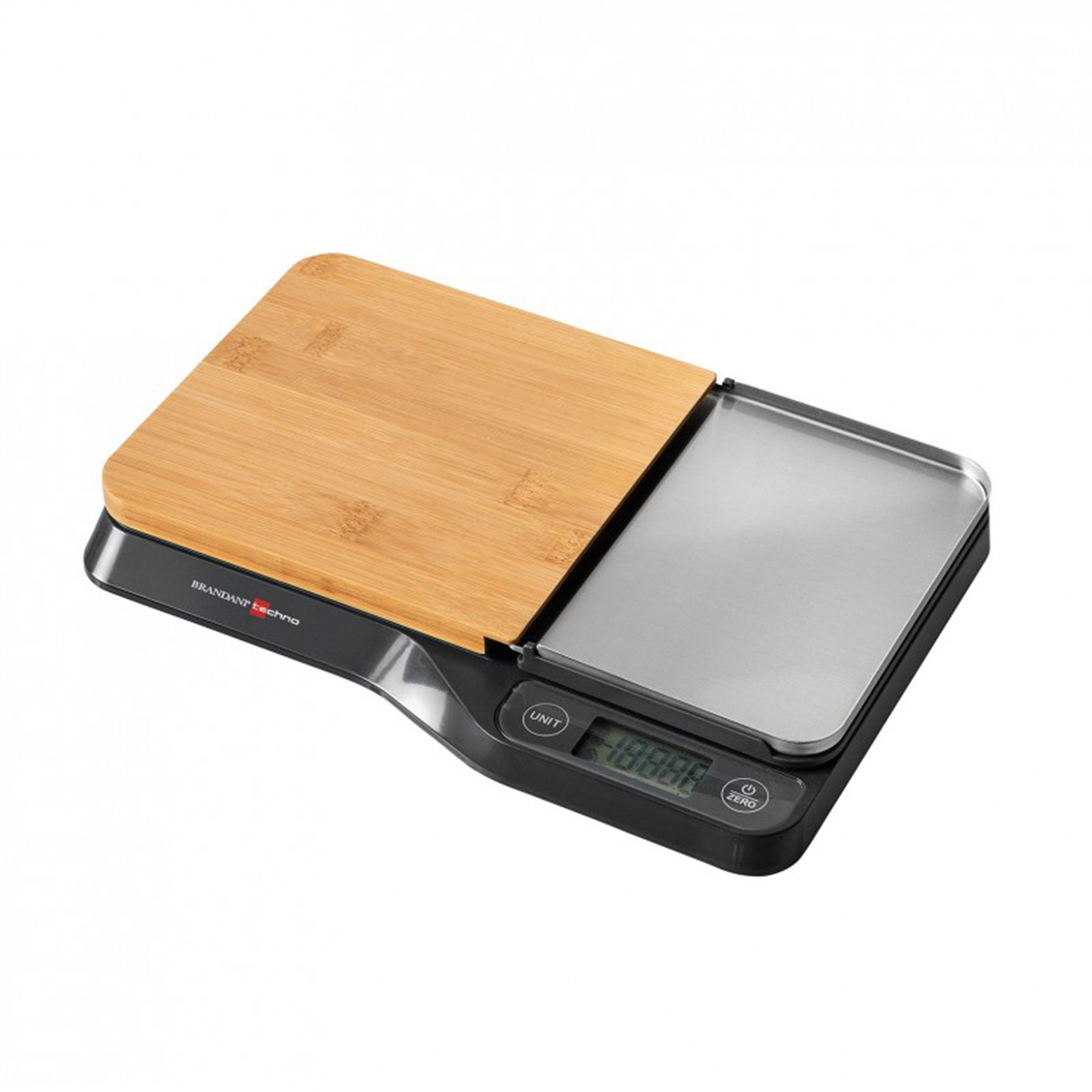 Bilancia con tagliere bamboo e vassoio inox 