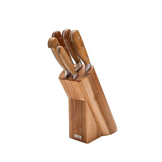 Ceppo acacia con 5 coltelli Inox 