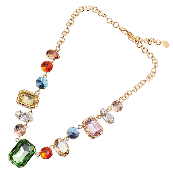 Collana dorata con cristalli e strass 