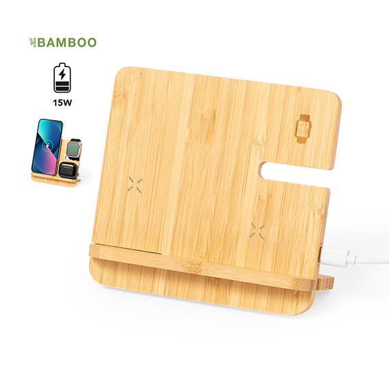 Caricatore multiplo wireless in bamboo 