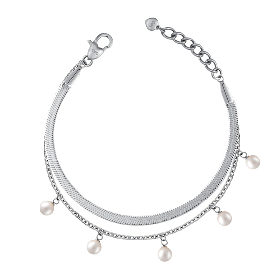 Bracciale doppia catena con perle 