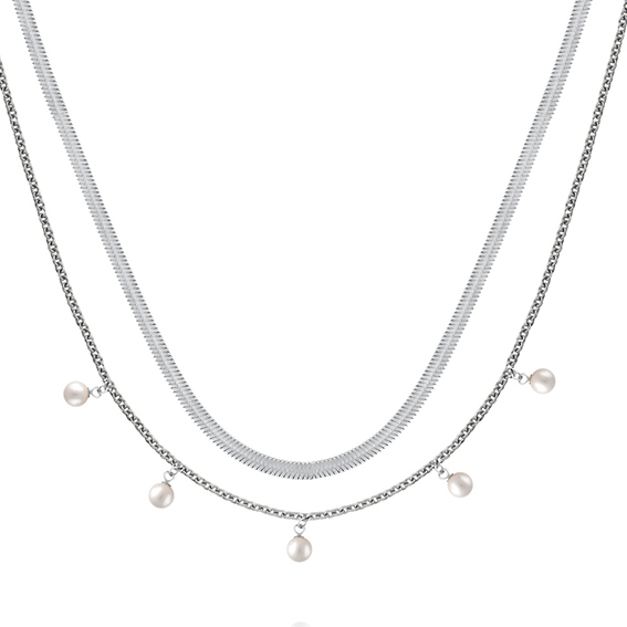 Collana doppia catena con perle 