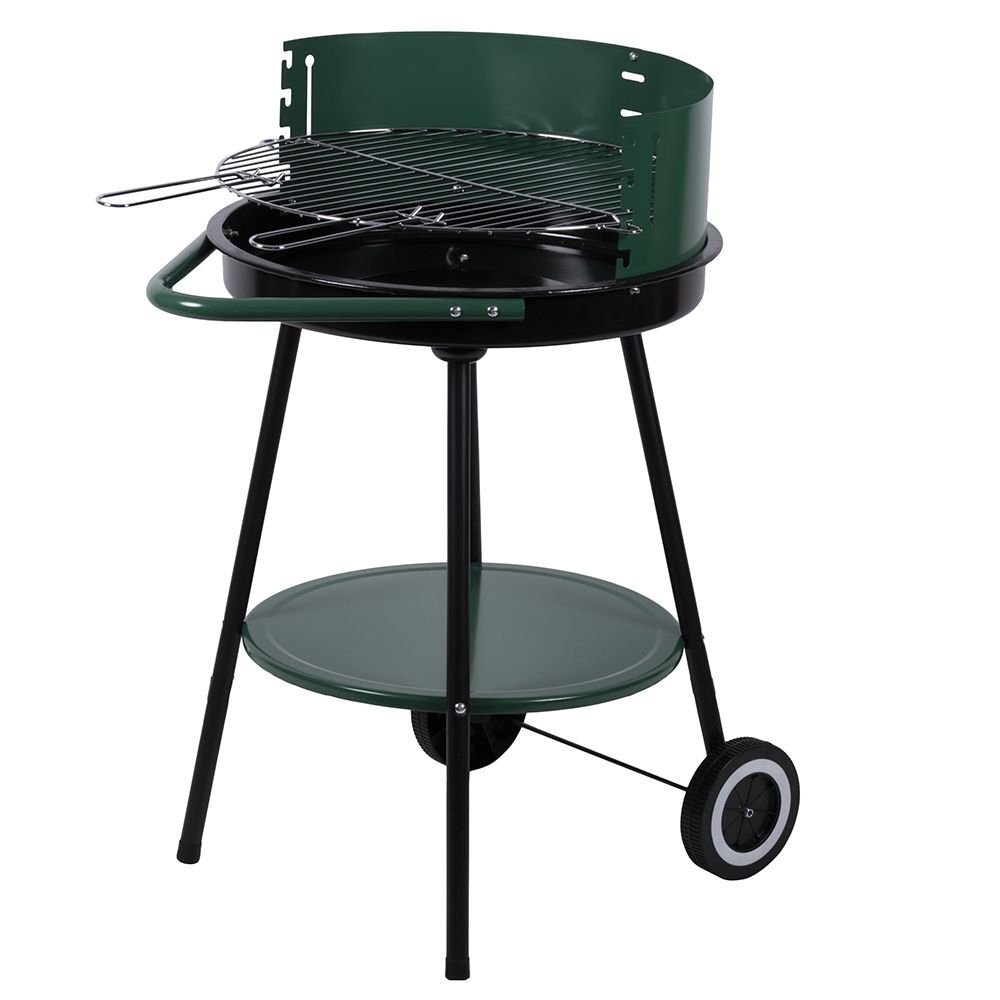 Barbecue tondo verde con ruote  