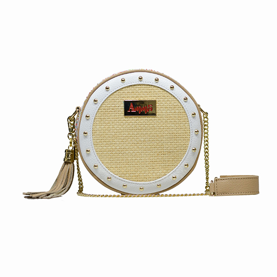 Round Bag in paglia e pelle
