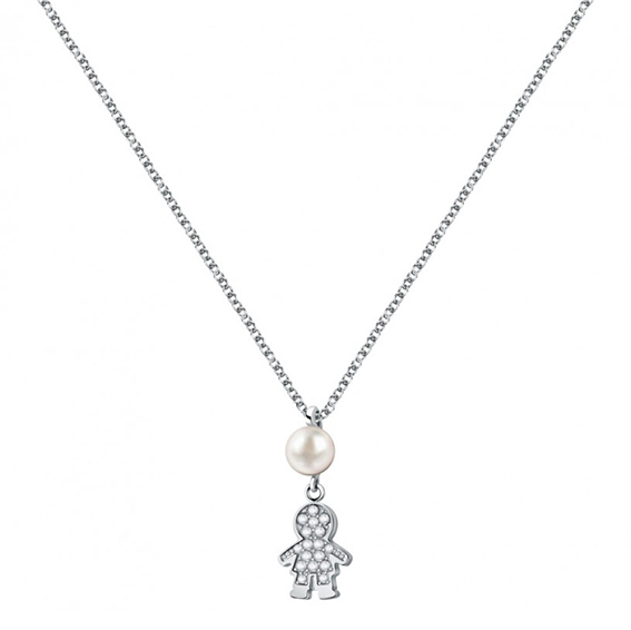 Collana in argento con perla e ciondolo bimbo