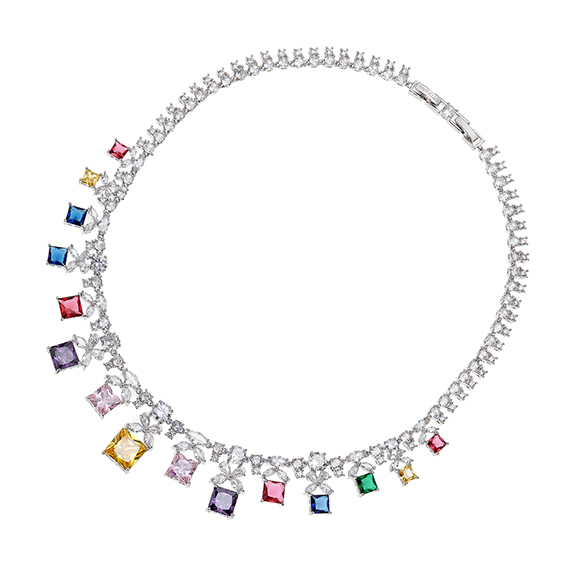 Collana rodiata con zirconi