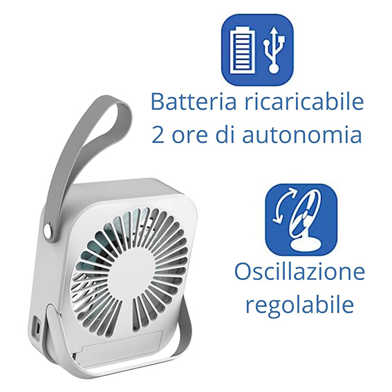Ventilatore portatile a batteria 3 velocità