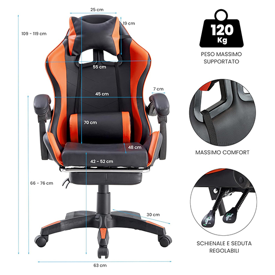 SET da 2 Sedie Racing Orange