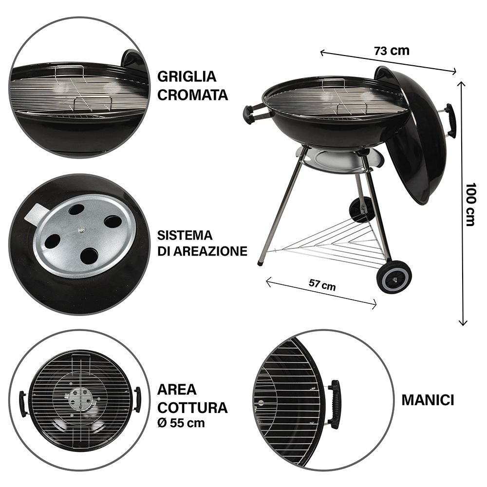 Barbecue con coperchio e ruote BEST