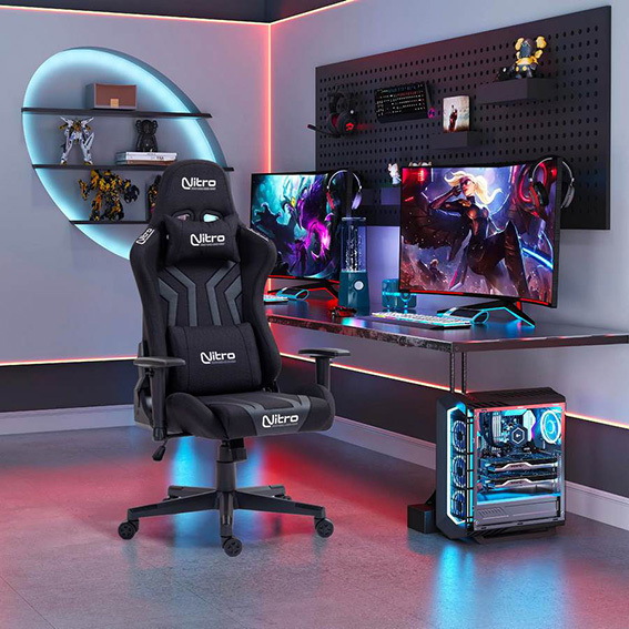 Sedia da gaming in tessuto ed ecopelle