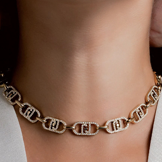 Liu Jo collana girocollo logo e strass 45 cm