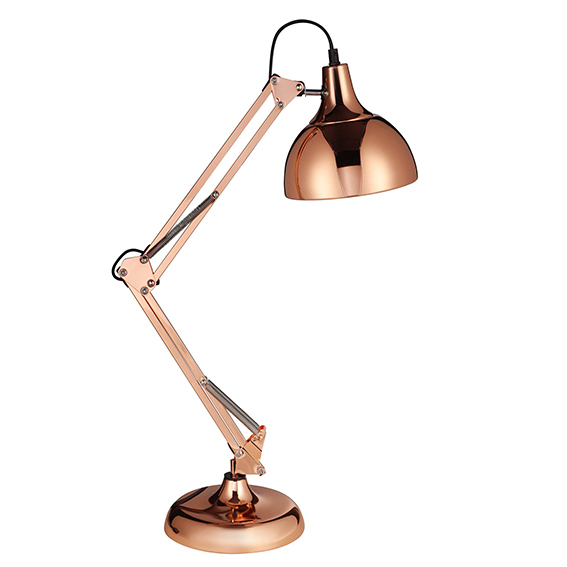Lampada da tavolo regolabile in rame