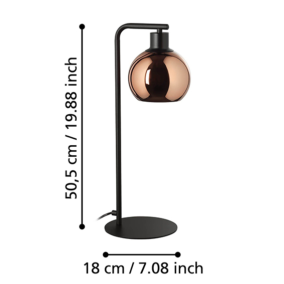  Lampada da tavolo nera con vetro rame