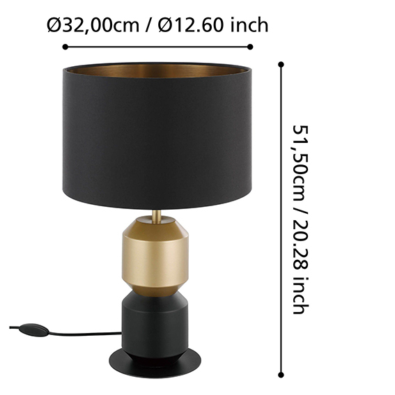 Lampada da tavolo nero e oro industrial 