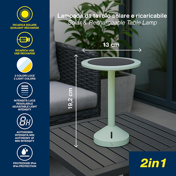 Lampada da tavolo solare e ricaricabile
